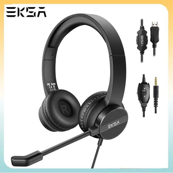 Cuffie EKSA H12/H12E 3,5 mm/USB Cuffie cablate con microfono Cuffie on-ear per computer con cancellazione del rumore ENC per Call Center Skype J240123