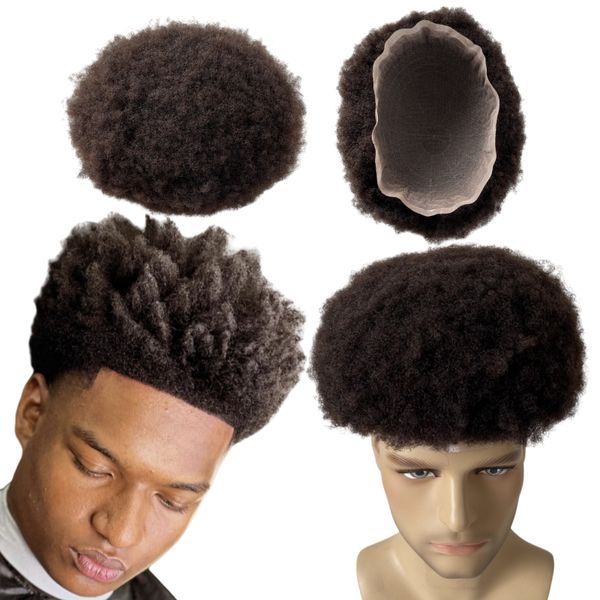 Substituição de cabelo humano virgem indiano #2 marrom escuro 4mm raiz afro peruca completa de renda 8x10 unidade masculina para homens negros