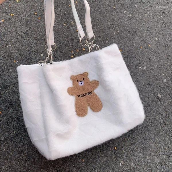 Borse da sera MBTI Borsa tote da donna bianca Y2k Peluche Simpatico orso Lolita Spalla di grande capacità Casual Vintage Love Heart Dolce Ascella Sac