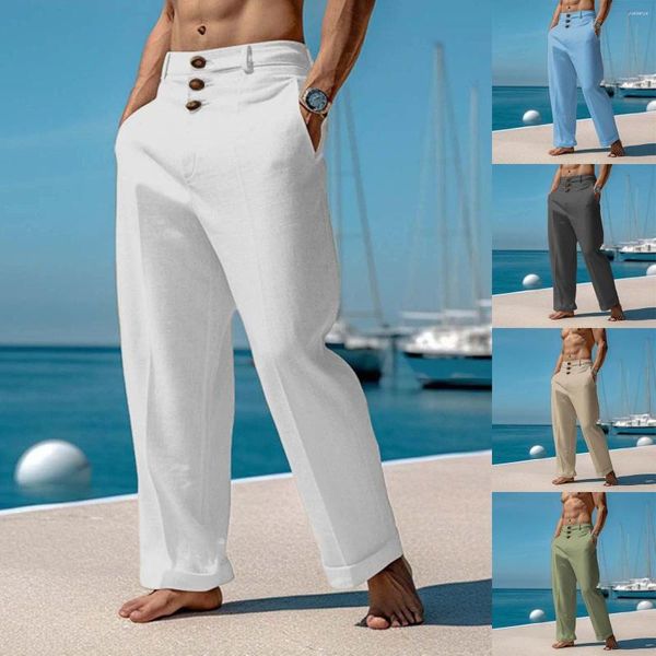 Pantaloni da uomo larghi dritti in cotone e lino estivi Casual traspiranti Chino da uomo Slim Fit House Boy Memory Foam