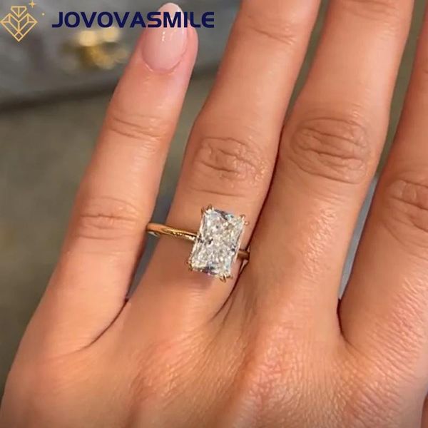 Anéis Jovovasmile Moissanite Anel de Noivado Jóias para Mulheres 4 Quilates 11x7.5mm Gelo Esmagado Híbrido Corte Radiante 14k Anel de Ouro Amarelo