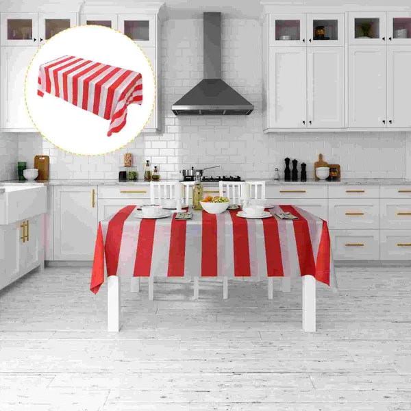 Toalha de mesa 2 peças, toalha de mesa listrada vermelha e branca, capa de festa de circo, toalhas de mesa de carnaval à prova d'água para férias