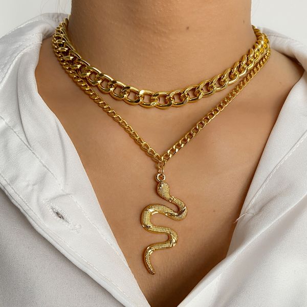 Винтажные 2 шт., цепочка со змеей, 14-каратное желтое золото, ожерелья для женщин, водонепроницаемая, высококачественная одежда в стиле панк, ювелирные изделия, подарок