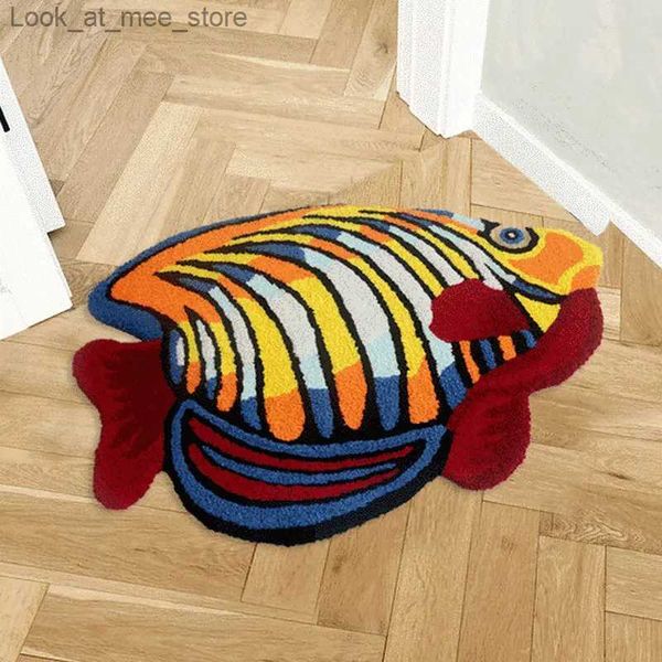 Tappeto Decorazioni per la casa Tappeti Pesce tropicale multicolore Comodino Tappeto Soggiorno Camera da letto Peluche Tappetino antiscivolo Zerbino Tappetini da bagno Q240123