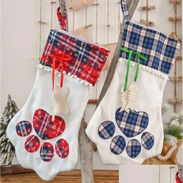 Decorazioni natalizie Calze Animale Cane Gatto Zampa Sacchetto regalo Monogramma Calza di caramelle Ornamenti per l'albero Anno Natale Decorazione domestica Goccia Dhcvr