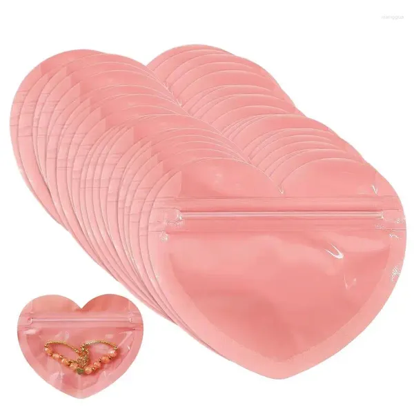 Envoltório de presente 100 rosa coração auto selo sacos zip-lock saco de armazenamento para diy jóias brincos pulseira embalagem embrulho bolsa