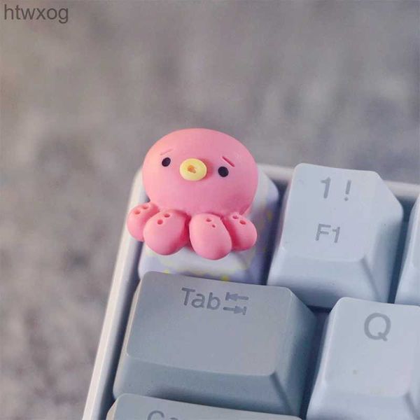 Teclados MiFuny Kawaii Pink Octopus Keycaps 3D Resina Teclado Cap OEM Perfil Artisan Key Caps para Teclado Mecânico Presentes YQ240123