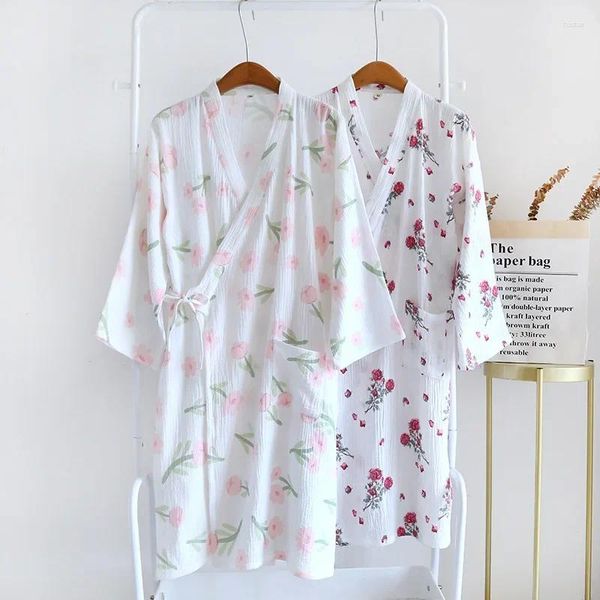 Mulheres sleepwear confortável flor senhoras 2024 para vestidos de impressão solto e banho de verão primavera noivas algodão robe roupões