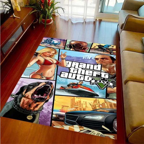 Halı 3D GTA Oyun Oyunlu Geniş Alan Halı Halı Ev Oturma Odası Çocuk Yatak Odası Kanepe Dekor Slip Found Mat Q240123