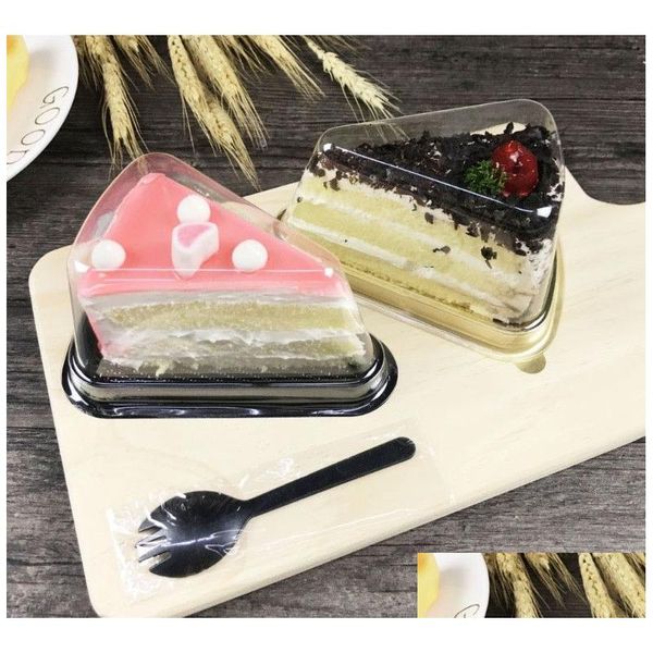 Boîtes d'emballage Arrivée en gros en plastique transparent boîte à gâteau jetable unique individuel 8 pouces Triangle alimentaire dessert emballage Drop Deli Dh9G4