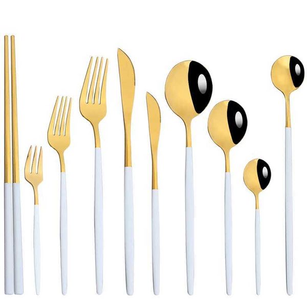 Camp Kitchen Weißgold Flatwar Gabel Messer Löffel Set Besteck Geschirr 1pc Esstisch Stahl Küche Komplettes Abendessen Set für Dropshipping YQ240123