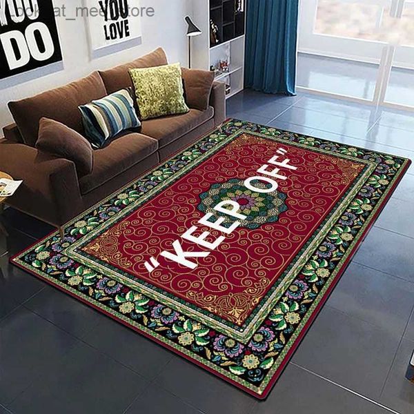 Teppich Keep Off Muster Dekorativer quadratischer Teppich Modernes Haus Wohnzimmer Boden Matte Schlafzimmer Teppich Kunst Poster Matte Fans Geschenk Alfombra Q240123