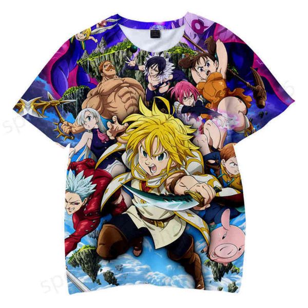 Мужские футболки Аниме футболка Seven Deadly Sins Nanatsu No Taizai 3D Print Streetwear Мужчины Женщины Модная футболка с коротким рукавом Футболка в стиле хип-хоп Топы 2024 новинка