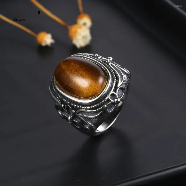 Кольца кластера из стерлингового серебра 925 пробы, натуральный размер 11X17 мм, овальное кольцо с тигровым глазом для женщин и мужчин, подарок, винтажная крупная оптовая продажа, ювелирные изделия