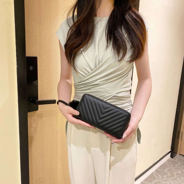 Carteira feminina de couro vegano bolsa de embreagem de luxo com bloqueio Rfid carteira de couro com zíper duplo para mulheres