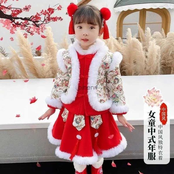 Mädchenkleider Neues Baby-Hanfu-Mädchen-Winter-Neujahrskleidung Kinder-Weihnachtskleid Kinderkleidung plus Samt-Tang-Anzug-Kinderkleid