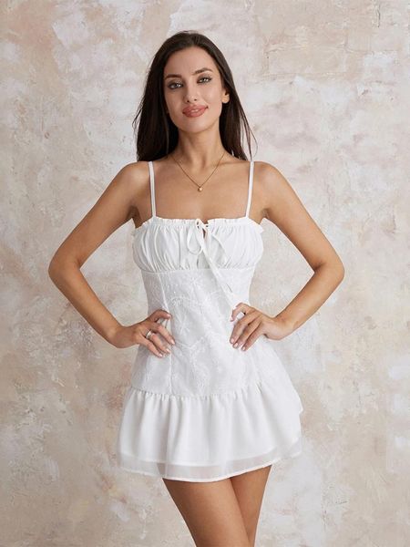 Lässige Kleider, Spaghettiträger, ärmellos, rückenfrei, zum Binden, schmale Passform, Sommer-Minikleid für Damen, einfarbig, Slip, Party, Clubwear