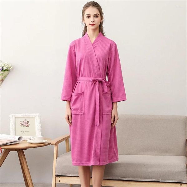 Mulheres sleepwear rosa mulheres verão waffle roupão sugar água quimono roupão casual homewear v-pescoço banho robe senhoras camisola