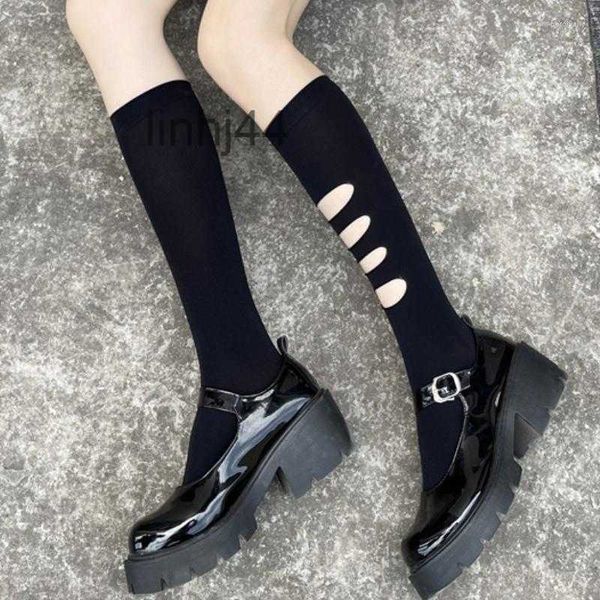 Çorap Çoruk Kadınları Çorap Kesildi Siyah Beyaz Kadın Sokak Giyim Moda Asimetrik JK Kızlar Naylon İpek Çorap Yaz BGOV