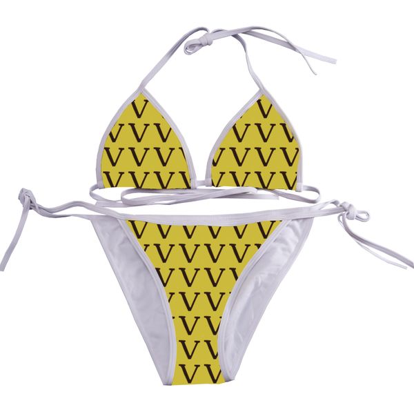 Costume da bagno firmato Biquini con stampa di lettere per donna, costume da bagno estivo per le vacanze estive, bikini con allacciatura allacciatura