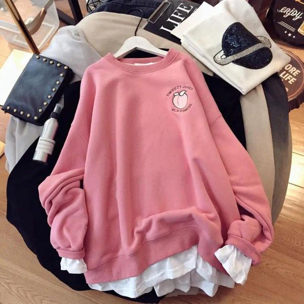 Felpe con cappuccio da donna Autunno Inverno Moda coreana Donna Caldo Addensare Felpa femminile Grande oversize Kawaii Abbigliamento Rosa Top Pullover