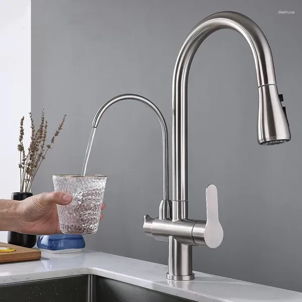 Küchenarmaturen Wasserfilter Doppelgriff-Wasserhahnmischer 360-Grad-Drehung Reinigungsfunktion Wasserhähne Werkzeuge