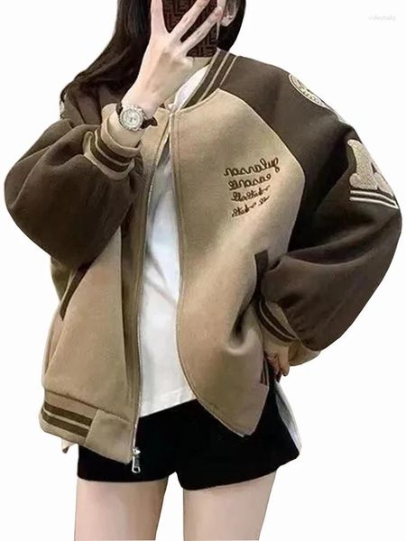 Giacche da donna Ricamo Vintage Baseball Lettera femminile Giacca bomber casual allentata Autunno Inverno Streetwear Cappotto basic da donna