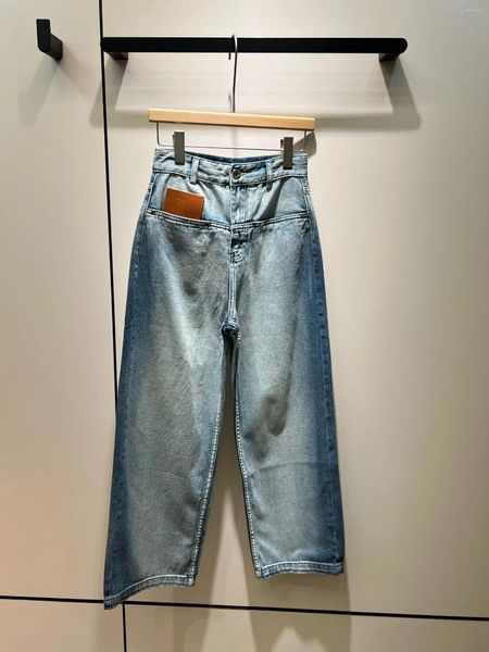 Jeans femininos 2024 água de lavagem pesada couro vintage uma linha saco design cintura alta pernas largas lavagem mandarim pato color8.10