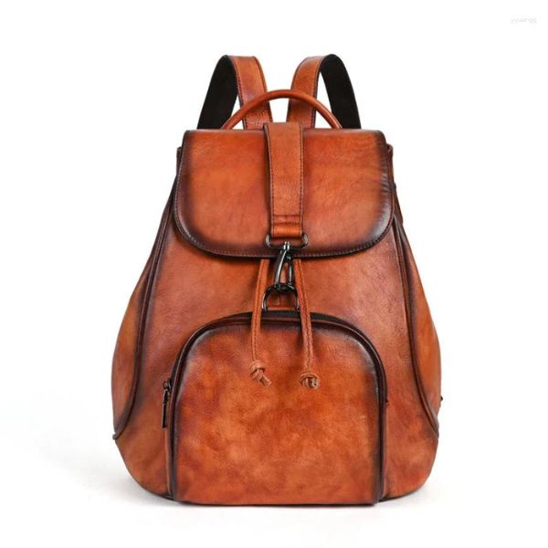 Mochila Moda Homens Mulheres Real Vaca Couro Mochilas Genuínas Meninas Meninos Mochila Clássico Viagem 10 Polegada Laptop Bag