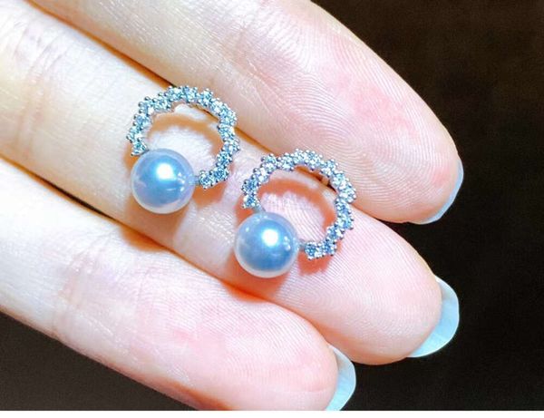 Stud PEARL Jewelry earrings ear studs sterling 925 silver circle akoya 5-6 mm classic round rhinestone zircronia simple gift idea2024