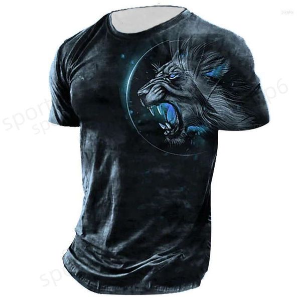 T-shirt 3D da uomo T-shirt stampate con leone 3D da uomo Girocollo alla moda Manica corta Abbigliamento da strada Tendenza hip-hop T-shirt estive maschili Top 2024 NUOVO