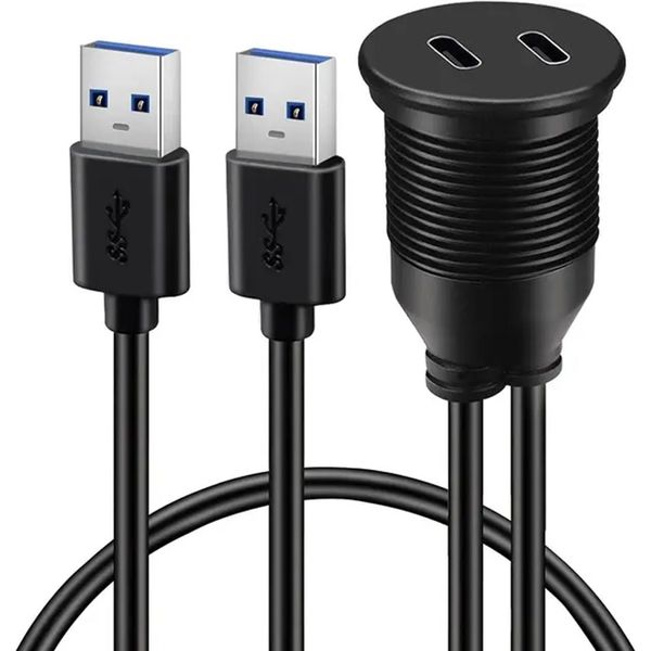 1 м двухпортовый USB 3,0 штекер типа C женский автомобильный кабель для крепления заподлицо водонепроницаемые удлинительные кабели для панели приборной панели грузовика мотоцикла 3 фута