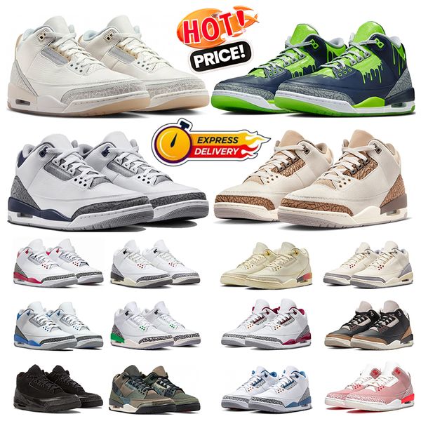 Jumpman 3 Basketballschuhe 3s Palomino White Cement Reimagined Midnight Navy Palomino Hugo Black Cement Fire Red Lucky Green Herren-Trainer Damen-Turnschuhe Sport