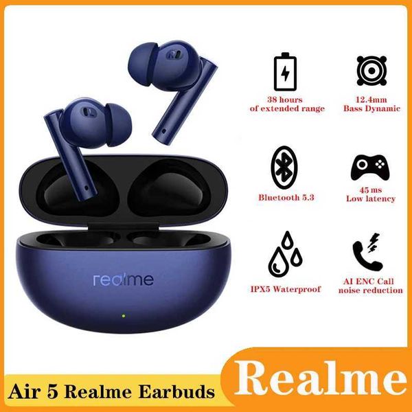 Auricolari per cellulare Realme Buds Air 5 Wireless Bluetooth 5.3 Auricolari Cuffie sportive impermeabili Rumore attivo Auricolare TWS da gioco a bassa latenza con microfono J240123