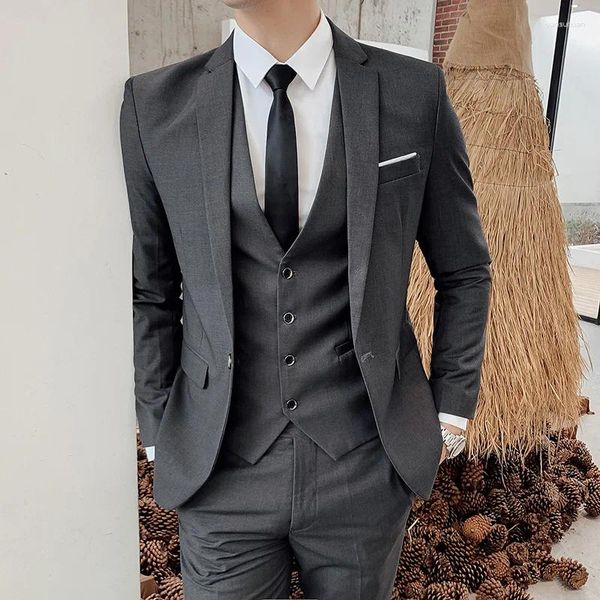 Erkekler Suits Blazers ceket pantolon VECE 3 PCS Seti / 2024 Moda Günlük Butik İş Koyu Renk İnce Elbise Takım Pantolon