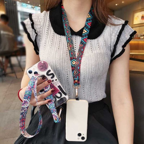 2023 Kapalı Keychain Telefon Evrensel Klip Antilost Retro Desen Strap Crossbody Uzun Asılı Boyun Mobil Kirki Kravat Araba Ana Zinciri Hediyesi Q7HY