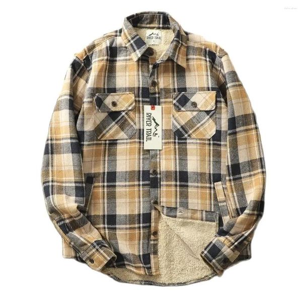 Herren-Freizeithemden, Winter-Plaid-Fleecejacke, Herren-Flanell-Thermo-Warmmantel für die Arbeit im Freien, Sherpa-gefüttertes Button-Down-Vintage-Hemd