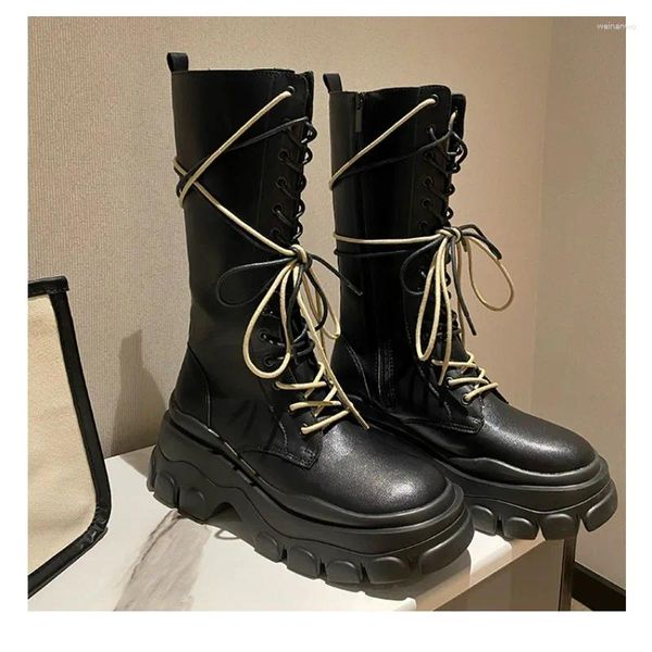 Botas grossas de fundo feminino estilo britânico primavera e outono fino pequeno alto meio alto motocicleta curto 2024