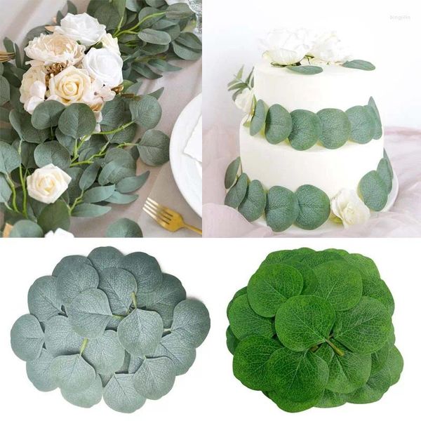 Fiori decorativi 50/100 pezzi Verde artificiale Foglie di eucalipto Decorazione torta nuziale Verde Pianta finta Giardino di casa Tavolo Disperde Decor