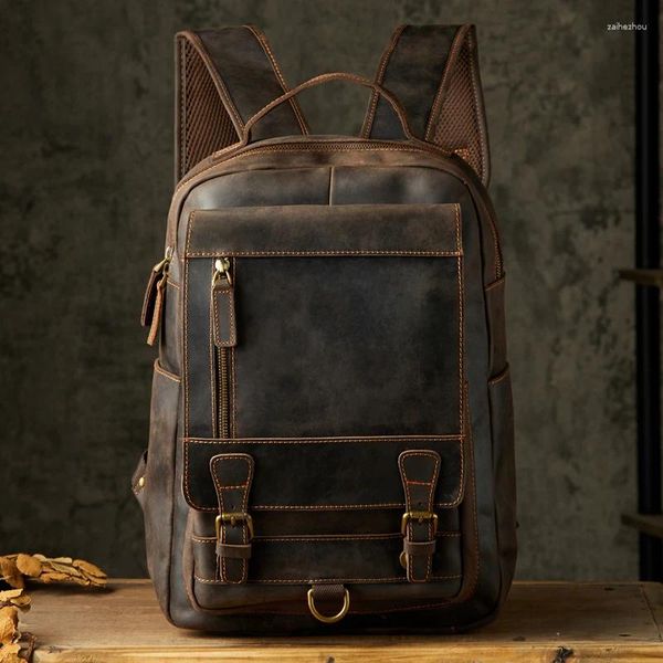 Rucksack Vintage handgemachte Crazy Horse Leder für Männer echte Wandern Reise Umhängetasche männlich Casual Business