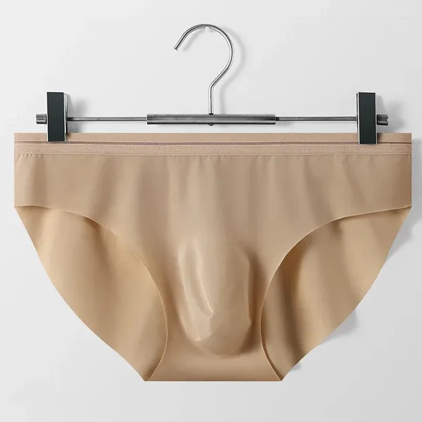 Cuecas masculinas cuecas u convexo bolsa briefs verão fino gelo seda alta estiramento translúcido macio sem costura biquíni roupa interior