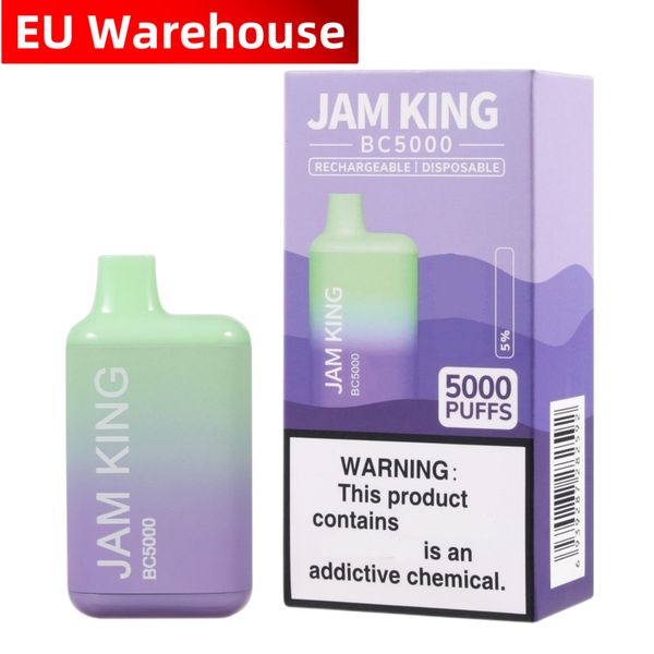 Jam King BC5000 затяжки вейперы desechables склад ЕС оптовая продажа одноразовые электронные сигареты vapes 650 мАч аккумуляторная ручка перезаряжаемый сок 13 мл предварительно заполненные 2800 затяжек