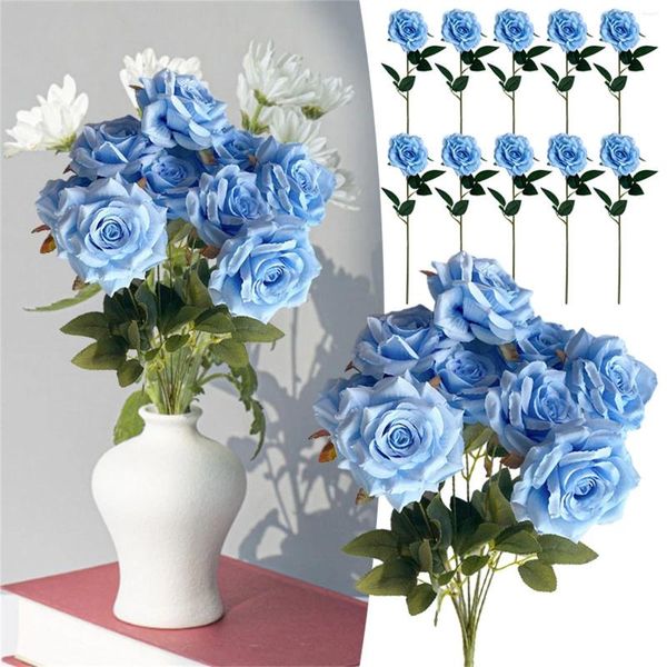 Flores decorativas buquê de boa qualidade com 9 bordas enroladas rosas de gelo e neve decoração de casamento artificial el paisagismo pano de seda