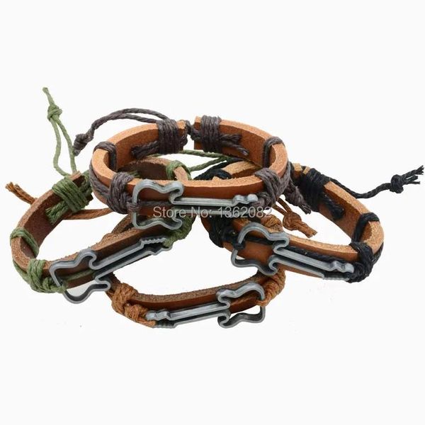 Braccialetti Commercio all'ingrosso 12 pz Uomo Donna Lega Braccialetti con ciondoli per chitarra Braccialetti dell'amicizia in pelle intrecciata a mano MB37