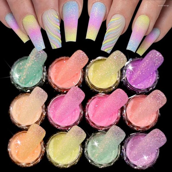 Glitter per unghie 12 colori Polvere di zucchero candito Ultra fine scintillante Polvere cromata per manicure Pigmento Decorazione artistica (0,5 g)