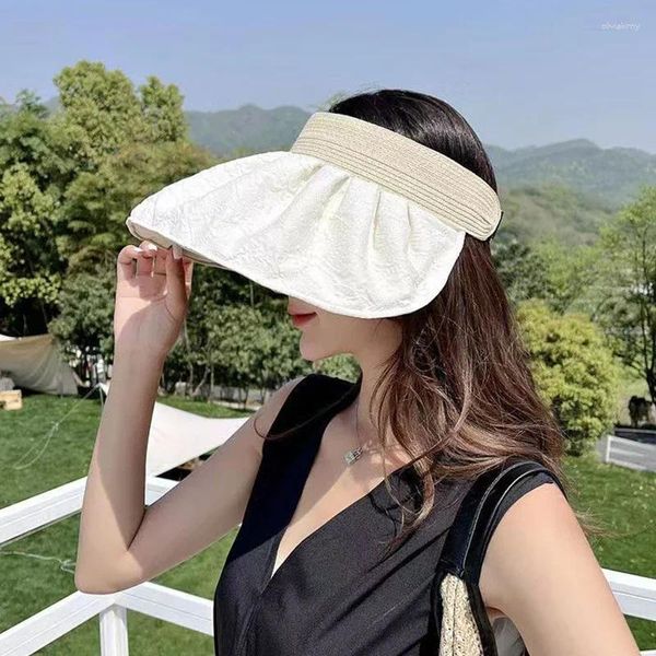 Cappelli a tesa larga Protezione solare estiva Cappello a cilindro vuoto Donna Lady Indossabile su entrambi i lati Visiera esterna Cappello da viaggio regolabile Ragazza