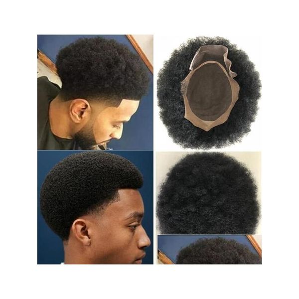 Men's Children's Wigs Hair System Hairpieces Afro Kinky Curl Front Lace com Mono Npu Toupee Brasileiro Virgem Humana Substituição Fo Dhwuy