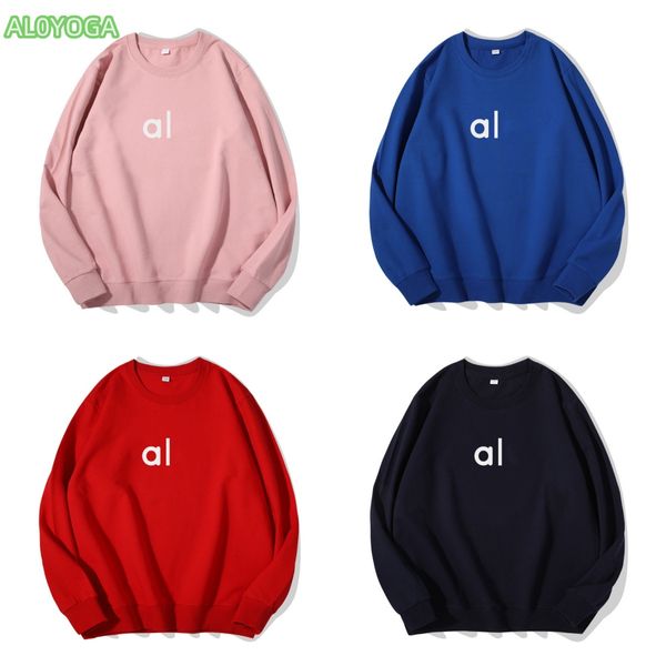 Al0yoga-27 düz renkli yuvarlak boyun yünü sweatshirt erkekler ve kadınlar gündelik kazak uzun kollu yoga kıyafeti