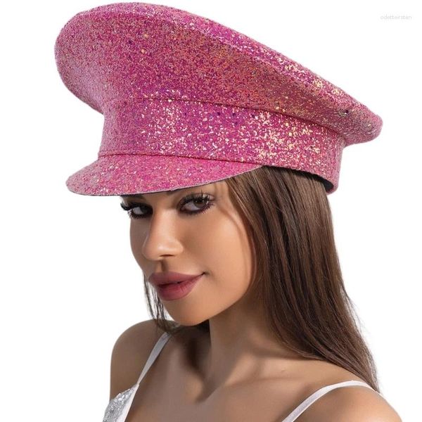 Berets meninas rosa lantejoulas chapéu militar ao ar livre carnaval para mulheres fora acessórios de cabelo à prova de sol dropship