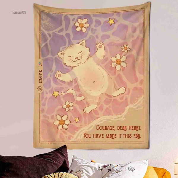 Tapeçarias Kawaii Comics Dream Cat Card Tapeçaria Bonito Arte Decorativa Arte Cobertor Cortinas Penduradas em Casa Quarto Sala de Estar Decoração